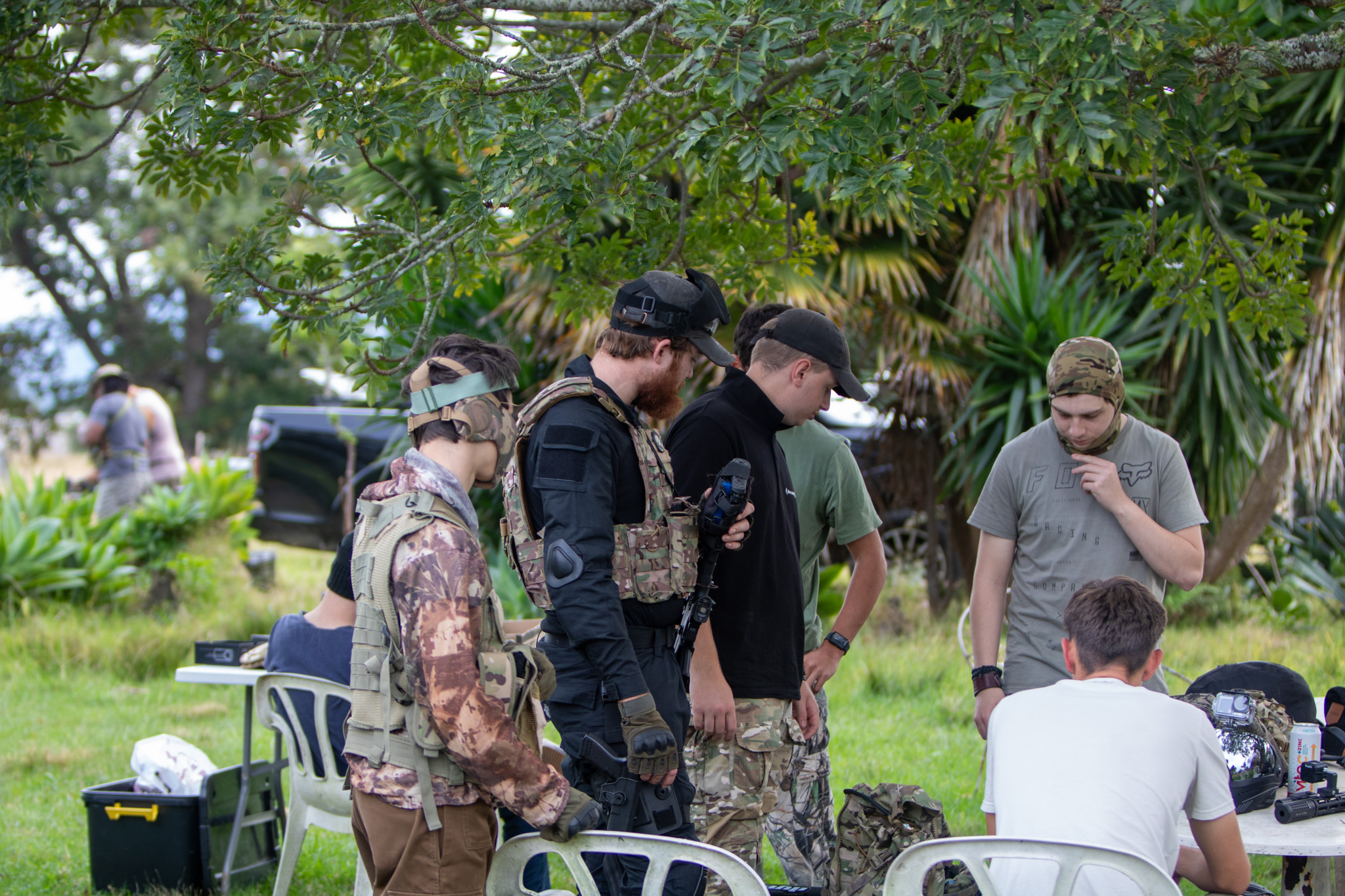 Airsoft group preparing together on game day